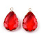 K9 Glass Pendants, with Golden Tone Brass Findings, Faceted, Drop, Red, 29~30x19x6~8.5mm, Hole: 2mm