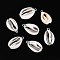 Electroplated Natural Cowrie Shell Pendants, Shell Shaped Charms with Brass and Iron Findings, Silver Color Plated, Creamy White, 23~24x13~16x7.5~8mm, Hole: 1.5~1.8mm