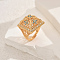 Brass Micro Pave Cubie Zirconia Geometric Hollow Adjustable Finger Rings for Women, Golden, 22mm, Inner Diameter: Adjustable