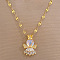 304 Stainless Steel Micro Pave Clear Cubic Zirconia Crown Angel Pendant Necklaces, Golden, 15.75 inch(40cm)