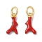 Brass Enamel Charms, with Jump Ring, Long-Lasting Plated, Lead Free & Cadmium Free, Antler Charms, Real 18K Gold Plated, Red, 11x6x2mm, Hole: 3mm