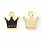 Alloy Enamel Charms, Crown, Light Gold, Black, 12x11x2mm, Hole: 1.6mm