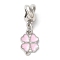 Rack Plating Alloy Enamel European Dangle Charms, Large Hole Clover Pendants, Cadmium Free & Nickel Free & Lead Free, Platinum, Pink, 25mm, Hole: 4mm, Clover: 12x9x1mm