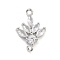 Brass Pave Clear Cubic Zirconia Leaf Links Connector Charms, Cadmium Free & Nickel Free & Lead Free, Platinum, 15.5x10.5x3.5mm, Hole: 1.2mm
