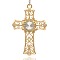 Alloy Medieval Cross Pendants, with Rhinestone, Golden, Crystal, 87x58x9mm, Hole: 5mm