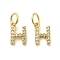 Brass Micro Pave Cubic Zirconia Pendants, Cadmium Free & Nickel Free & Lead Free, with Jump Ring, Letter H, 8.5x6x1.5mm, Hole: 3.6mm