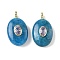 Natural Apatite & Cubic Zirconia Pendants, Oval Charms with Brass Loops, Golden, 21.5x13x6.5mm, Hole: 1.8mm