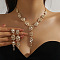 Ear of Wheat Alloy Crystal Rhinestone Pendant Necklaces & Stud Dangle Earrings Sets, Golden, 400mm