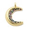 Brass Micro Pave Colorful Cubic Zirconia Pendants, Moon, Rack Plating, Long-Lasting Plated, Lead Free & Cadmium Free, Real 18K Gold Plated, 22x16.5x3.5mm, Hole: 2mm