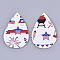 Independence Day Theme, PU Leather Big Pendants, Double Sided, teardrop, with Star Pattern, White, 56x37x1.5mm, Hole: 1.8mm