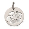 304 Stainless Steel Charms, with Jump Ring, Flat Round with Flower Charm, Laser Cut, Stainless Steel Color, 11.5x1mm, Hole: 3mm