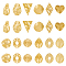 24Pcs 12 Style Textured 201 Stainless Steel Pendants, Golden, Teardrop & Rhombus & Triangle & Egg & Oval, Mixed Shapes, 21.5~30x17~22x1~1.5mm, Hole: 1.2~1.8mm, 2pcs/style