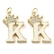 Brass Micro Pave Clear Cubic Zirconia Pendants, Cadmium Free & Lead Free, with Synthetic Opal, Real 18K Gold Plated, with Jump Ring, Letter K, 26.5~33x14~23.5x3.5~4.5mm, Hole: 4.5mm