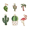 60Pcs 6 Styles Alloy Enamel Pendants, Light Gold, Lead Free & Cadmium Free, Cactus & Coconut Tree & Flaming & Leaf Shape, Mixed Color, 25x15x1.5mm, Hole: 1.6mm, 10Pcs/Style