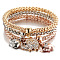 3Pcs Alloy Rhinestone Charm Bangle Set, Stackable Bangles for Women, Elephant, Inner Diameter: 2-3/4 inch(7cm)