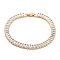 Brass Pave Clear Cubic Zirconia Rectangle Link Bracelets, Nickle Free, Long-Lasting Plated, Golden, 7-3/8 inch(18.8cm)