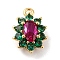 Eco-Friendly Brass Micro Pave Cubic Zirconia Charms, Cadmium Free & Lead Free, Real 18K Gold Plated, Flower, Green, 11.5x7.5x4mm, Hole: 1mm