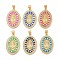 Brass & Shell & Clear Cubic Zirconia Pendants, Cadmium Free & Lead Free, Oval with Virgin Mary Pattern, Real 18K Gold Plated, 27.5x18.5x3.5mm, Hole: 3.5x4mm