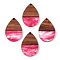Transparent Resin & Walnut Wood Pendants, Teardrop Charms, Cerise, 36x24.5x3.5mm, Hole: 2mm