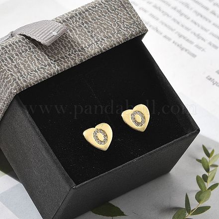 Серьги-гвоздики из латуни с микропаве из прозрачного кубического циркония EJEW-K299-01G-O-1