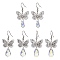 3 Pairs 3 Size Filigree 3D Butterfly Brass Dangle Earrings, Glass Teardrop Drop Earrings, Platinum, 46~64x23mm, 1 Pair/size