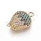 Brass Micro Pave Cubic Zirconia Chandelier Component Links, 3 Loop Connectors, Bud, Colorful, Golden, 17.5x11.5x4.5mm, Hole: 1.8mm and 0.7mm