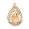 Brass with K9 Glass & Rhinestone Pendants, Light Gold, Teardrop with Dragonfly Charms, Gold Quartz, 26x16x5.5mm, Hole: 1.6mm