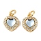 Brass Micro Pave Cubic Zirconia Charms, Cadmium Free & Nickel Free & Lead Free, with Resin, Heart, Real 18K Gold Plated, 12x10x6mm, Hole: 3mm