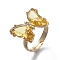 Adjustable Brass Glass Finger Rings, with Clear Cubic Zirconia, Butterfly, Golden, Pale Goldenrod, Size 7, Inner Diameter: 17mm