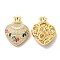 Brass Micro Pave Cubic Zirconia 2-Loop Pendants, Cadmium Free & Lead Free, Heart with Crown Charms, Golden, Colorful, 35x27.5x9.5mm, Hole: 1.5mm