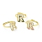 Mixed Color Enamel Initial Letter Adjustable Ring with Clear Cubic Zirconia, Real 18K Gold Plated Brass Jewelry for Women, Cadmium Free & Lead Free, Letter.R, US Size 5 1/4(16mm), Letter.R: 13x11.5mm