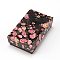 Flower Pattern Cardboard Jewelry Packaging Box, 2 Slot, For Ring Earrings, with Ribbon Bowknot and Black Sponge, Rectangle, Black, 8x5x2.6cm