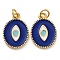 Brass Enamel Pendants, with Jump Ring, Cadmium Free & Lead Free, Real 18K Gold Plated, Oval with Eye Charms, Royal Blue, 18.5x13x1.8mm, Hole: 3.4mm