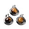 Natural Tiger Eye Pendants, Rack Plating Platinum Plated Brass Half Round Charms, Cadmium Free & Lead Free, 28x22.5x10mm, Hole: 2x4mm