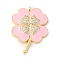 Brass Micro Pave Cubic Zirconia Pendants, with Enamel, Cadmium Free & Nickel Free & Lead Free, Clover Charms, Pink, 27x20x3mm, Hole: 1.4mm