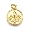 Rack Plating Brass Micro Pave Cubic Zirconia Pendants, Fleur De Lis with Flat Round, with Jump Ring, Cadmium Free & Lead Free, Long-Lasting Plated, Real 18K Gold Plated, 19x15x2.5mm, Hole: 3.5mm