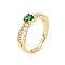 Real 18K Gold Plated Brass Micro Pave Cubic Zirconia Rings, Glass Rhinestone and Plastic Imitation Pearl Adjustable Rings for Women, Green, 2.5~5mm, Inner Diameter: US Size 7 1/4(17.5mm)