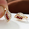 Leaf Brass Micro Pave Cubic Zirconia Hoop Earrings, with Rhinestone, Golden, Light Siam, 17x10mm