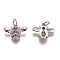 Brass Micro Pave Cubic Zirconia Charms, with Jump Rings, Bees, Black & Clear, Platinum, 11.5x15x3mm, Hole: 3mm