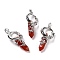 Natural Red Agate Pointed Pendants, Eco-Friendly Brass Finding, Platinum, Cadmium Free & Lead Free, Bullet, 48x24.5x14mm, Hole: 7x5.5mm