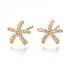 Brass Stud Earring Findings, with Loop, Cubic Zirconia, Nickel Free, Real 18K Gold Plated, Starfish/Sea Stars, Clear, 9.5x10mm, Hole: 1mm, Pin: 0.8mm