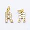 Brass Micro Pave Grade AAA Cubic Zirconia Charms, Letter R, Cadmium Free & Nickel Free & Lead Free, Real 18K Gold Plated, 9x5x1.5mm, Hole: 2mm