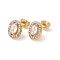 Cubic Zirconia & Rhinestone Oval Stud Earrings, Ion Plating(IP) 304 Stainless Steel Jewelry for Women, Golden, Clear, 10x8mm, Pin: 0.6mm