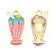 Alloy Pendants, with Enamel, Cadmium Free & Lead Free, Light Gold, Ice Cream, Pale Violet Red, 23x10x2.5mm, Hole: 2mm