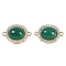 Natural Green Onyx Agate(Dyed & Heated) Oval Connector Charms, Brass Micro Pave Clear Cubic Zirconia Oval Links, Real 18K Gold Plated, 18x12x7.5mm, Hole: 1.2mm