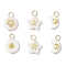 6Pcs 6 Styles Natural Freshwater Shell Flat Round Star Moon Pendants, with Golden Tone Brass Slices, Mixed Shapes, 17~17.5x9.5~13.5x3~4mm, Hole: 3.2~3.5mm, 1pc/style
