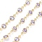 Handmade Lilac Glass Flat Round Link Chains, with Brass Findings, with Spool, Soldered, Real 18K Gold Plated, 10x4.5x2mm, about 16.40 Feet(5m)/Roll