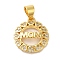 Mother's Day Brass Micro Pave Clear Cubic Zirconia Pendants, Cadmium Free & Lead Free, Round with Word MOM, Real 16K Gold Plated, 15.5x14x3mm, Hole: 4.5x3.5mm