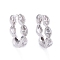 Brass Micro Pave Cubic Zirconia Huggie Hoop Earrings, Long-Lasting Plated, Horse Eye, Clear, Real Platinum Plated, 13.5x15.5x3mm, Pin: 0.8mm