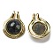 Natural Labradorite Pendants, with Brass Findings, Cadmium Free & Lead Free, Flat round, Golden, 28~28.5x22x7.5mm, Hole: 4X2.5mm